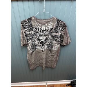 Affliction Mens Graphic T-Shirt Brown Grey Eagle Wings Distressed Y2K M